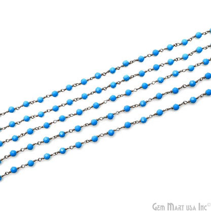 Turquoise Black Plated Wire Wrapped Gemstone Beads Rosary Chain