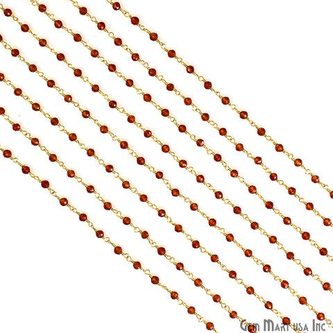 Hessonite 3-3.5mm Beads Gold Wire Wrapped Rosary Chain