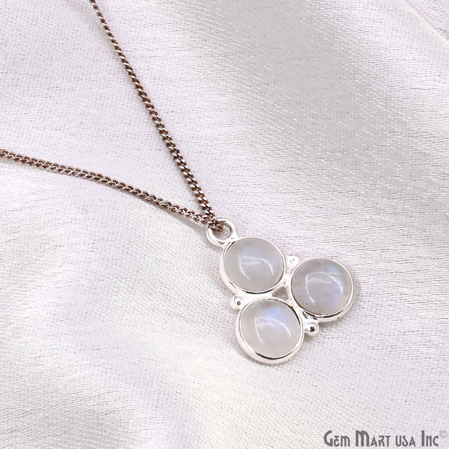 Rainbow Moonstone Gemstone 16x13mm Prong Setting Silver Plated Component Connector