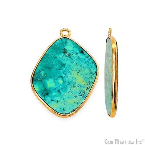 Turquoise Free Form Gold Plated Bezel Smooth Slab Slice Thick Gemstone Connector 29x17mm 1 Pair