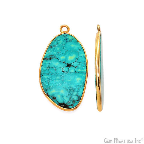 Turquoise Free Form Gold Plated Bezel Smooth Slab Slice Thick Gemstone Connector 30x16mm 1 Pair