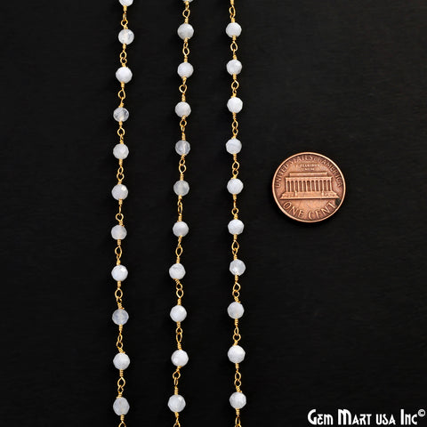 Rainbow Moonstone 4mm Gold Plated Beaded Wire Wrapped Rosary Chain