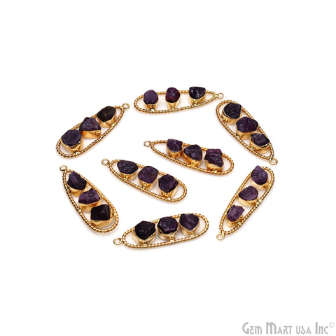 Ruby Rough Gemstone Free Form Oval Gold Plated Twisted Bezel setting 44x16mm DIY Earring Pendant Connector