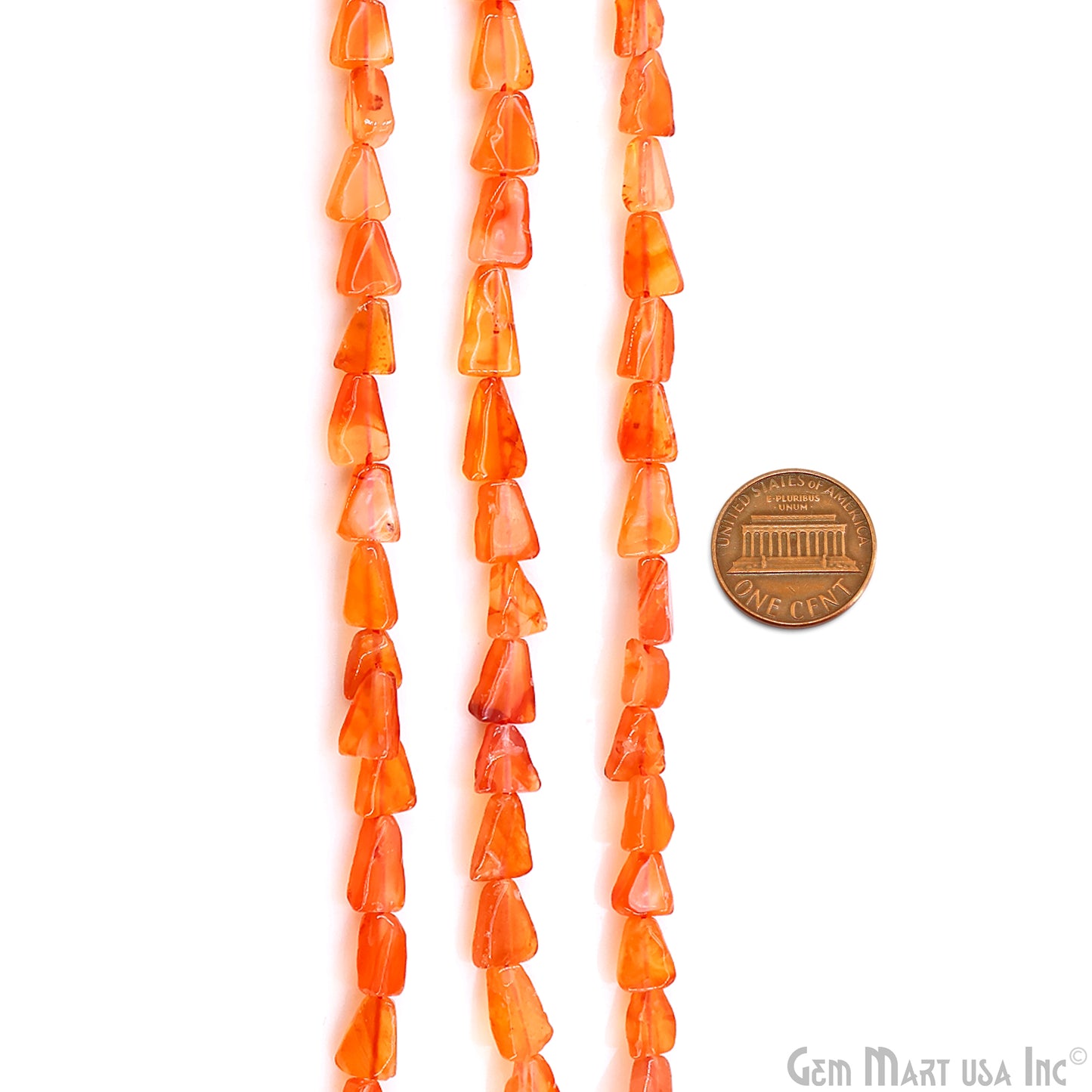 Carnelian Smooth Triangle Drilled Beads 4-7mm Waist Beads, Rondelle Bead Strand 14 Inch