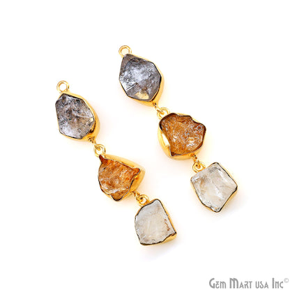 Rough Gemstone Bezel Setting 54x8mm Gold Plated Long Dangle Earring Pair Connectors