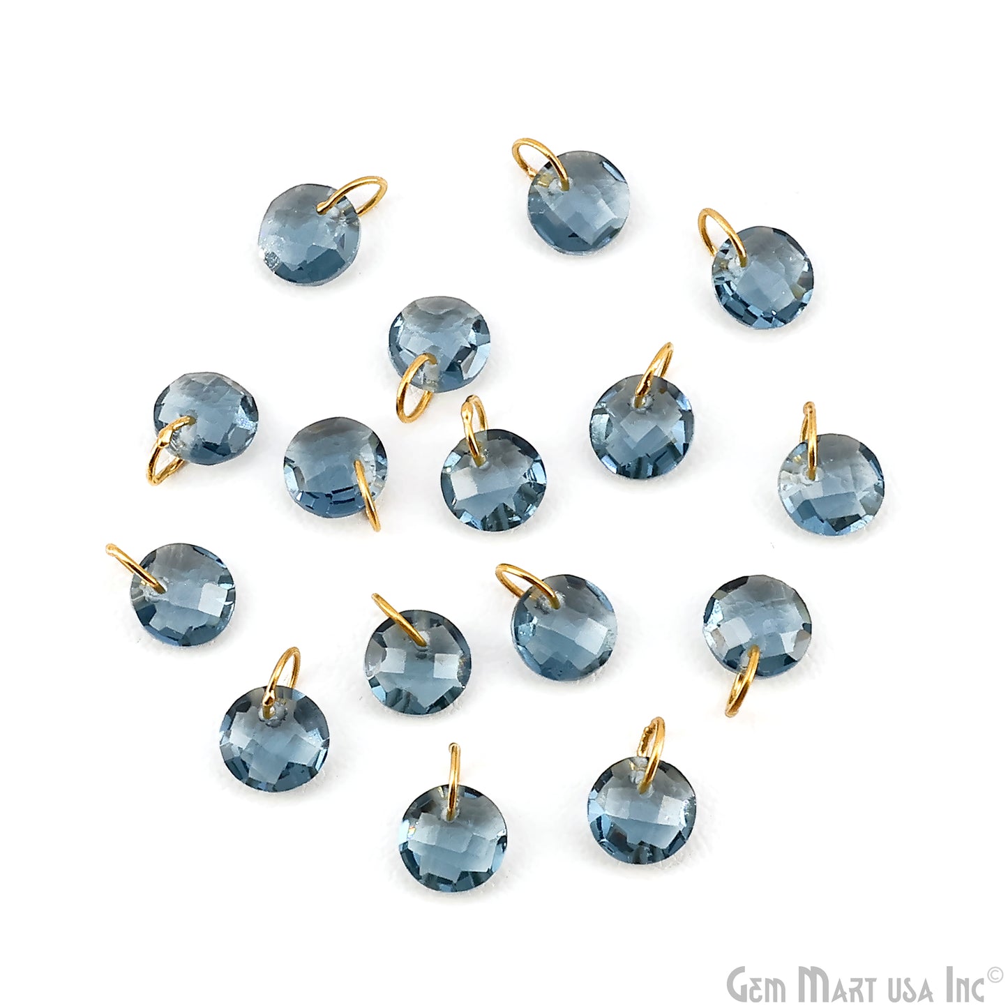 Round Faceted 8x6mm Gold Plated Single Bail Wire Loop Glass Stone Pendant Connector Charm