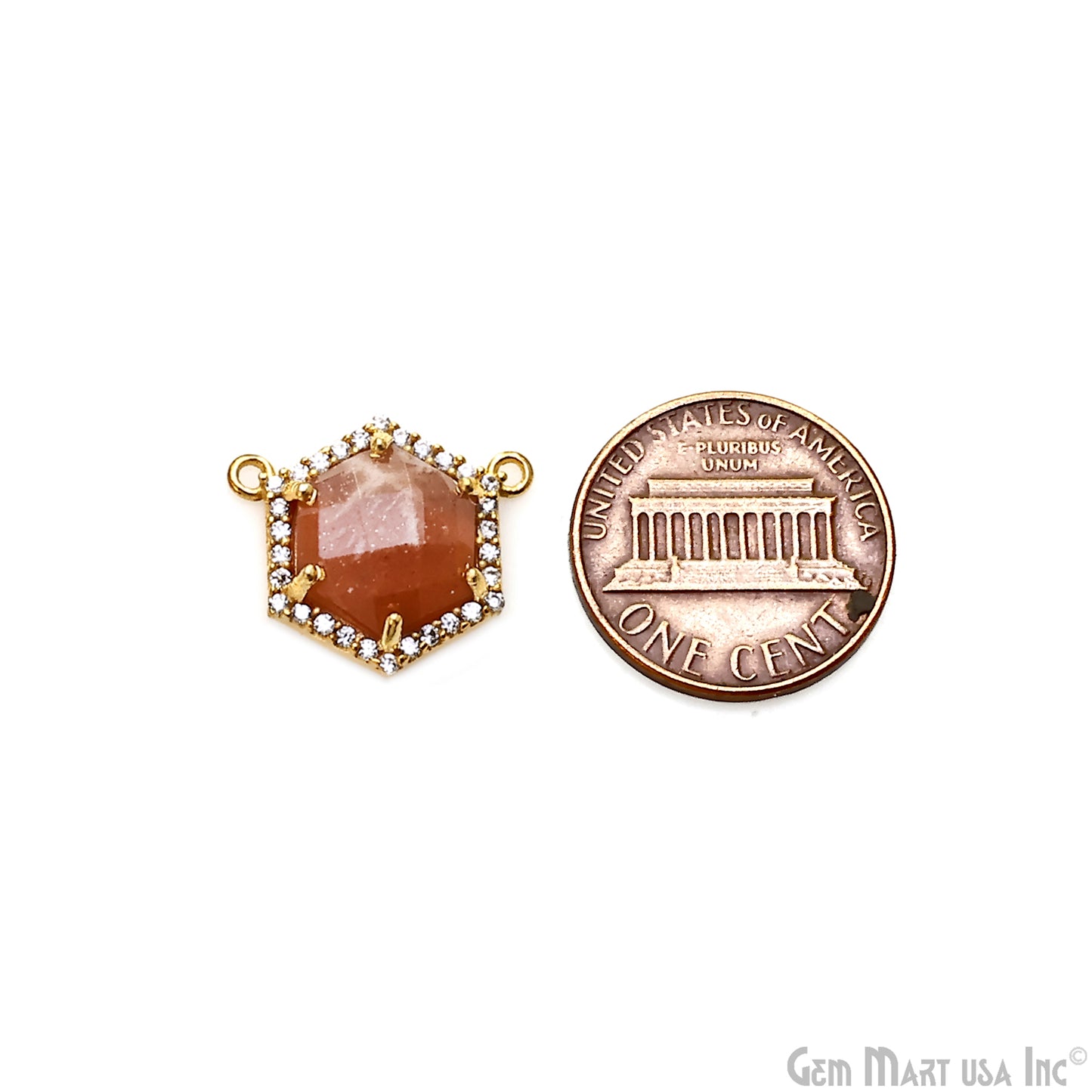 Sunstone Hexagon CZ Pave 18x15mm Hexagon Gold Plated Prong Setting Gemstone Connector