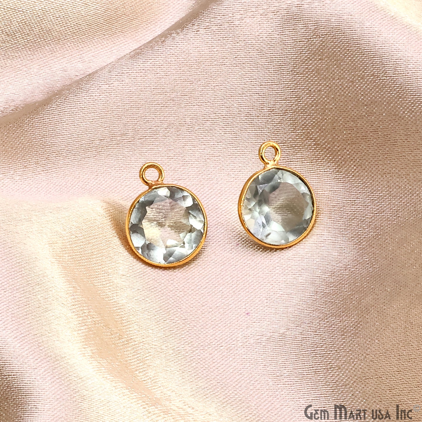 Round 10mm Brilliant Cut Gold Plated Bezel Single Bail Gemstone Connector