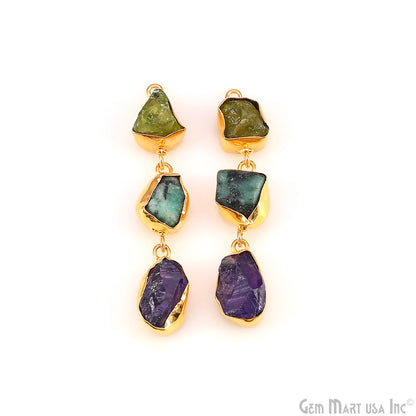Rough Gemstone Bezel Setting 49x7mm Gold Plated Long Dangle Earring Pair Connectors
