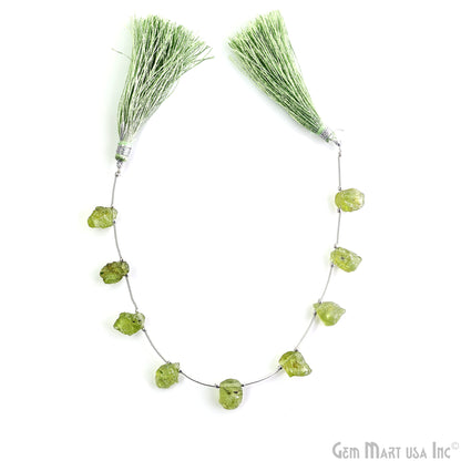 Peridot Rough Beads, 9.5 Inch Gemstone Strands, Drilled Strung Briolette Beads, Free Form, 12x20mm