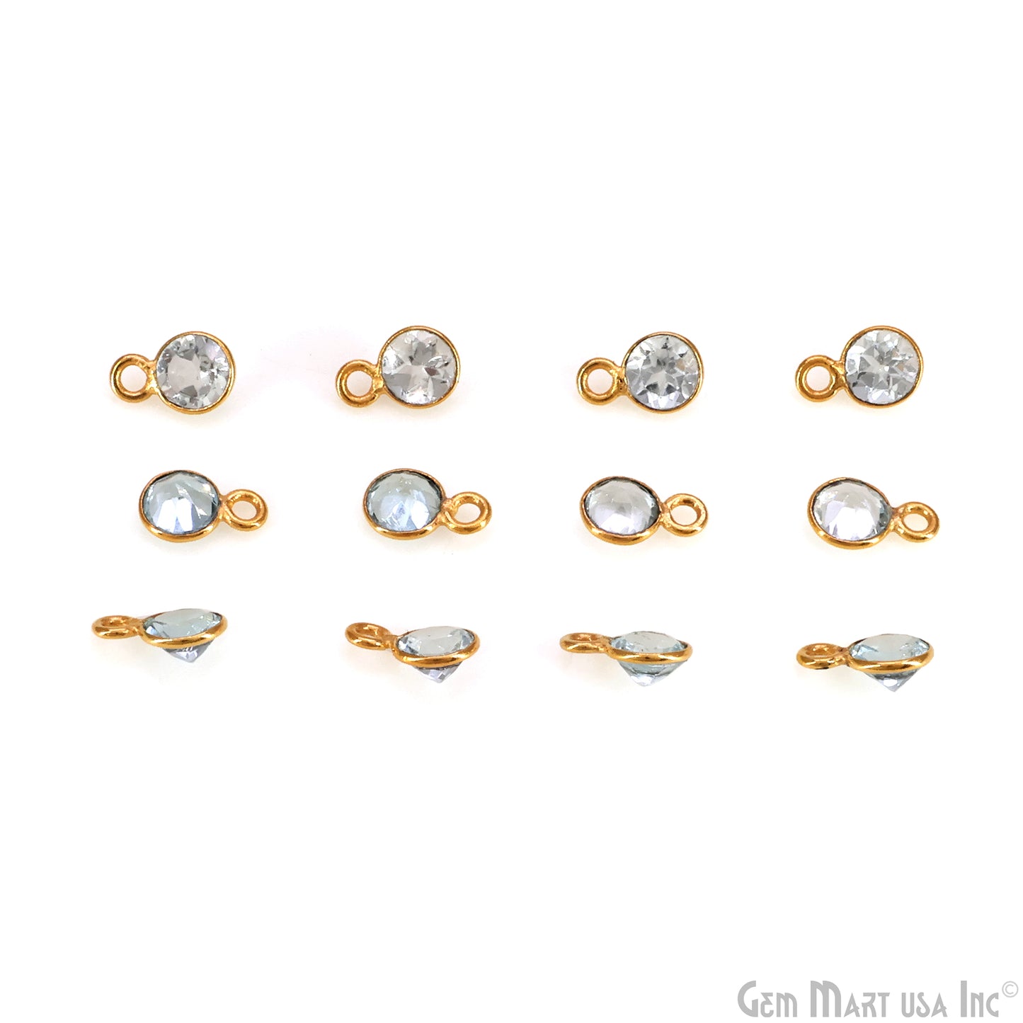 Blue Topaz 5mm Round Brilliant Cut Gold Plated Bezel Single Bail Connector