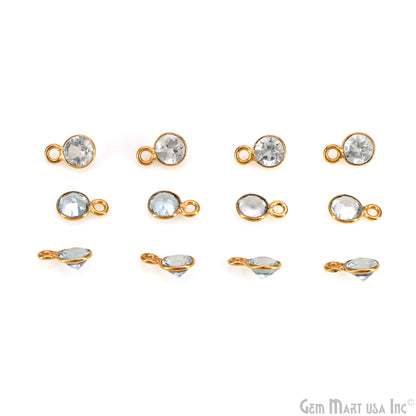 Blue Topaz 5mm Round Brilliant Cut Gold Plated Bezel Single Bail Connector