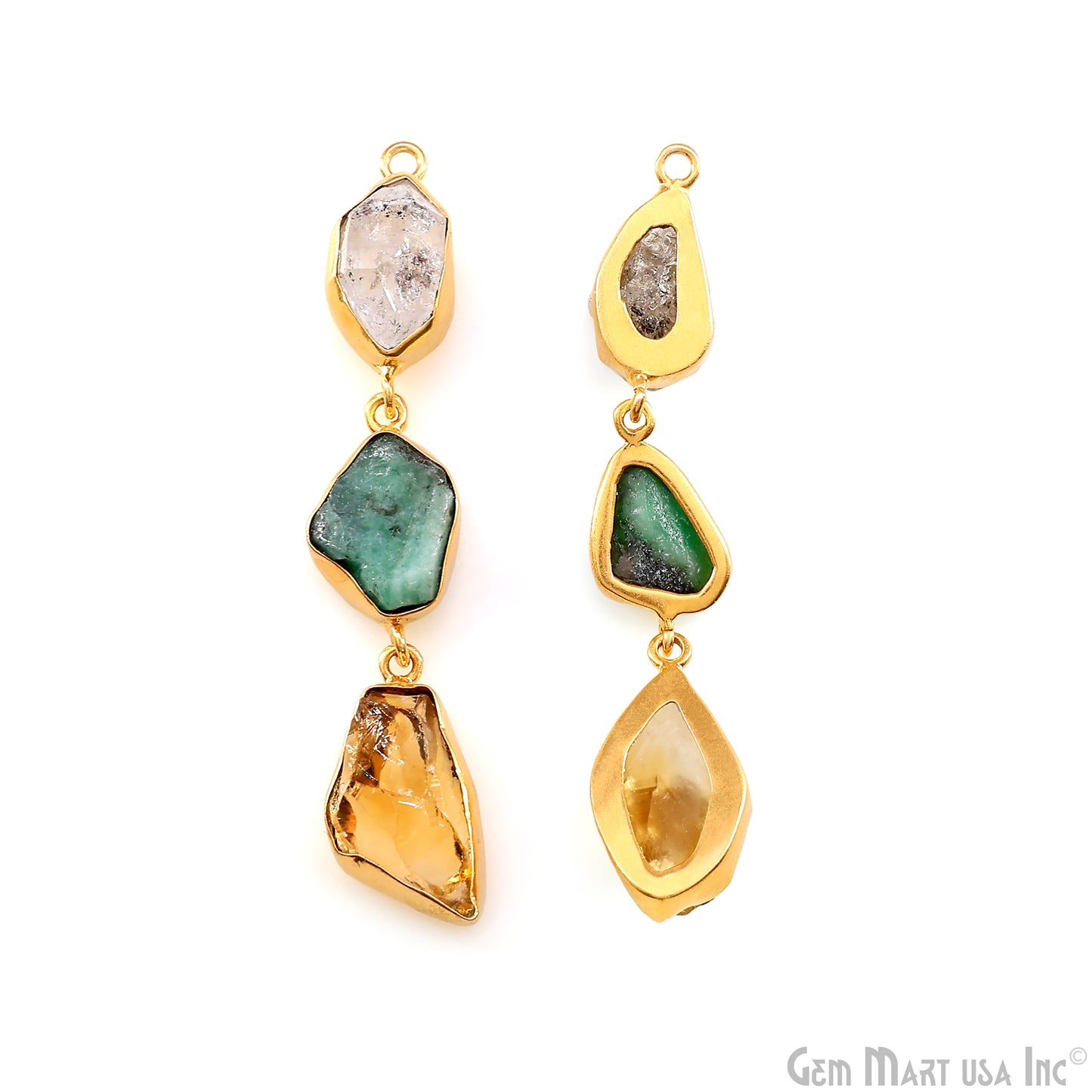 Rough Gemstone Bezel Setting 62x9mm Gold Plated Long Dangle Earring Pair Connectors