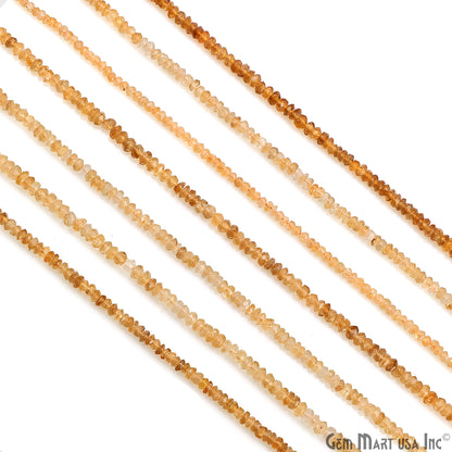 Lemon Topaz Faceted Round Drilled Beads 3-4mm Waist Beads, Rondelle Bead Strand 14 Inch