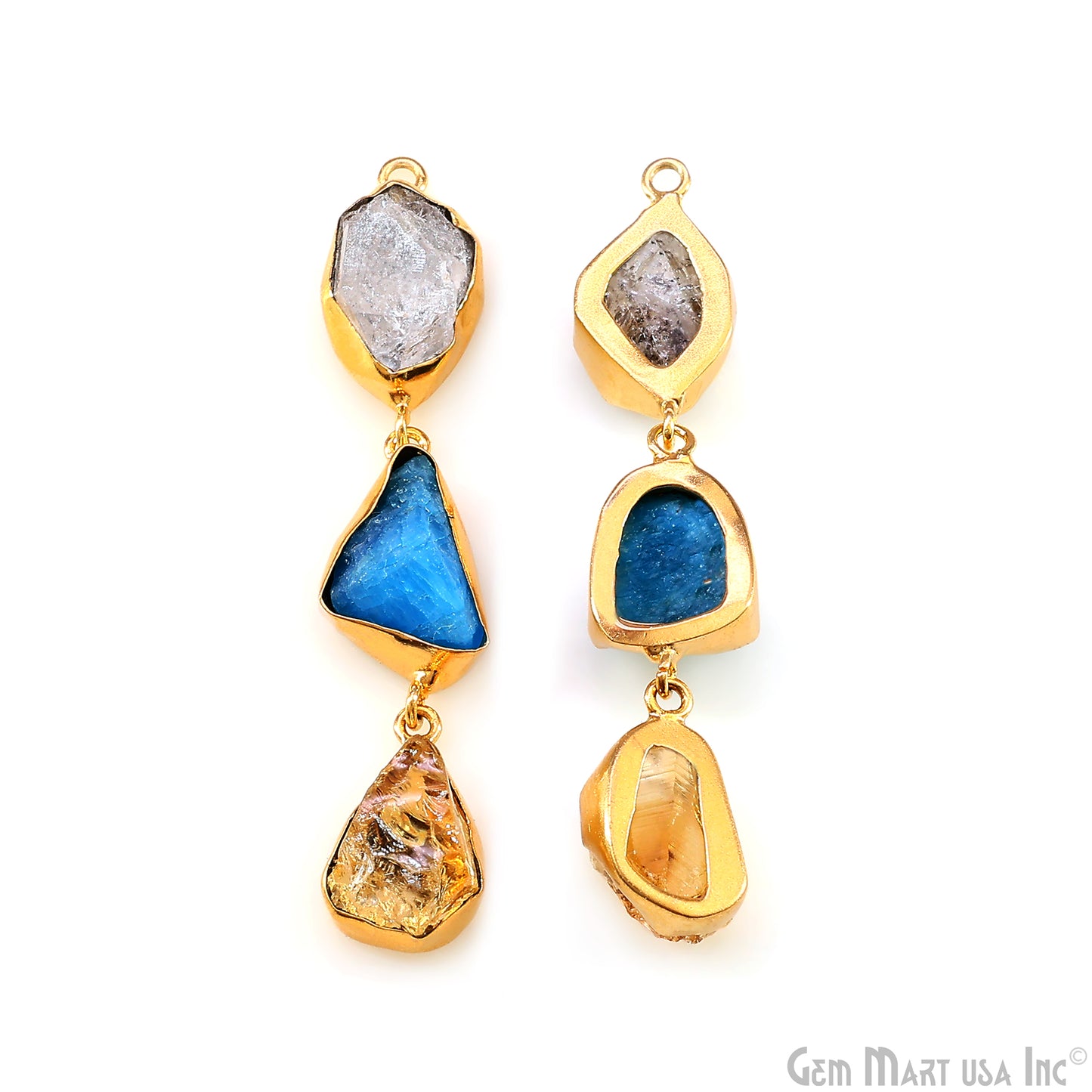 Rough Gemstone Bezel Setting 59x10mm Gold Plated Long Dangle Earring Pair Connectors
