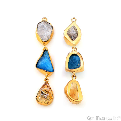 Rough Gemstone Bezel Setting 59x10mm Gold Plated Long Dangle Earring Pair Connectors