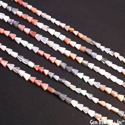 Multi Moonstone Smooth Triangle Drilled Beads 4-7mm Waist Beads, Rondelle Bead Strand 14 Inch