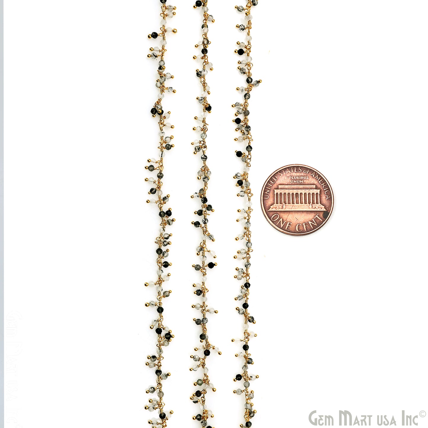 Rutilated Faceted Bead 2.5-3mm Gold Plated Cluster Beads Wire Wrapped Rosary Chain