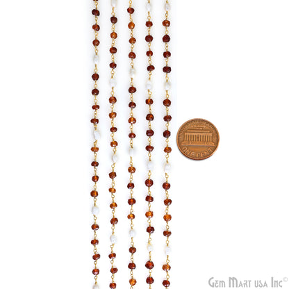 Hessonite 4-5mm & Pearl 5x4mm Beads Beads Gold Plated Rosary Chain