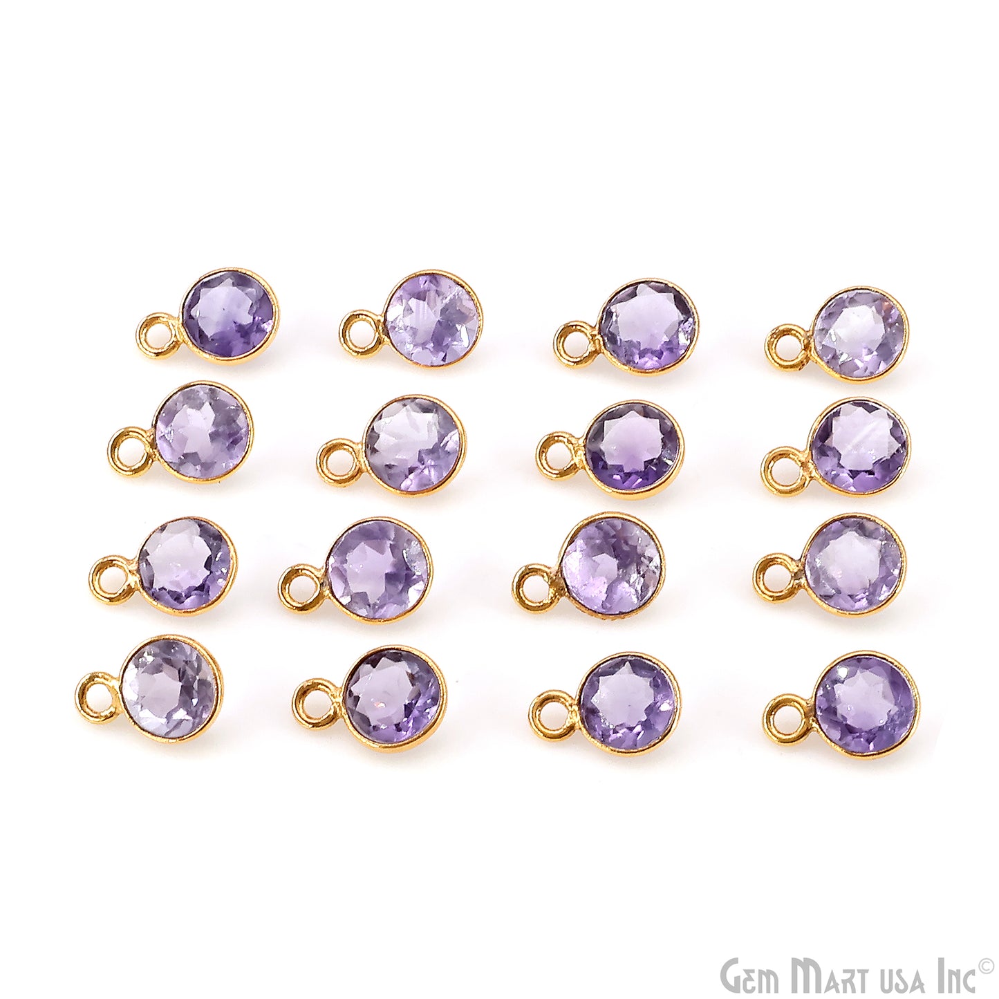 Round 6mm Brilliant Cut Gold Plated Bezel Single Bail Gemstone Connector