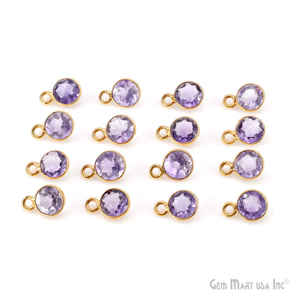 Round 6mm Brilliant Cut Gold Plated Bezel Single Bail Gemstone Connector