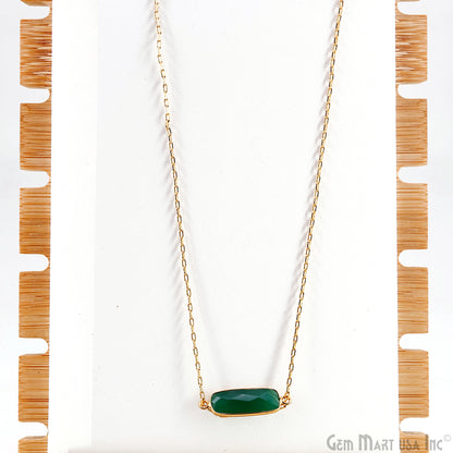 Green Onyx 27x9mm Rectangle Faceted Gold Bezel Double Bail Gemstone Connector