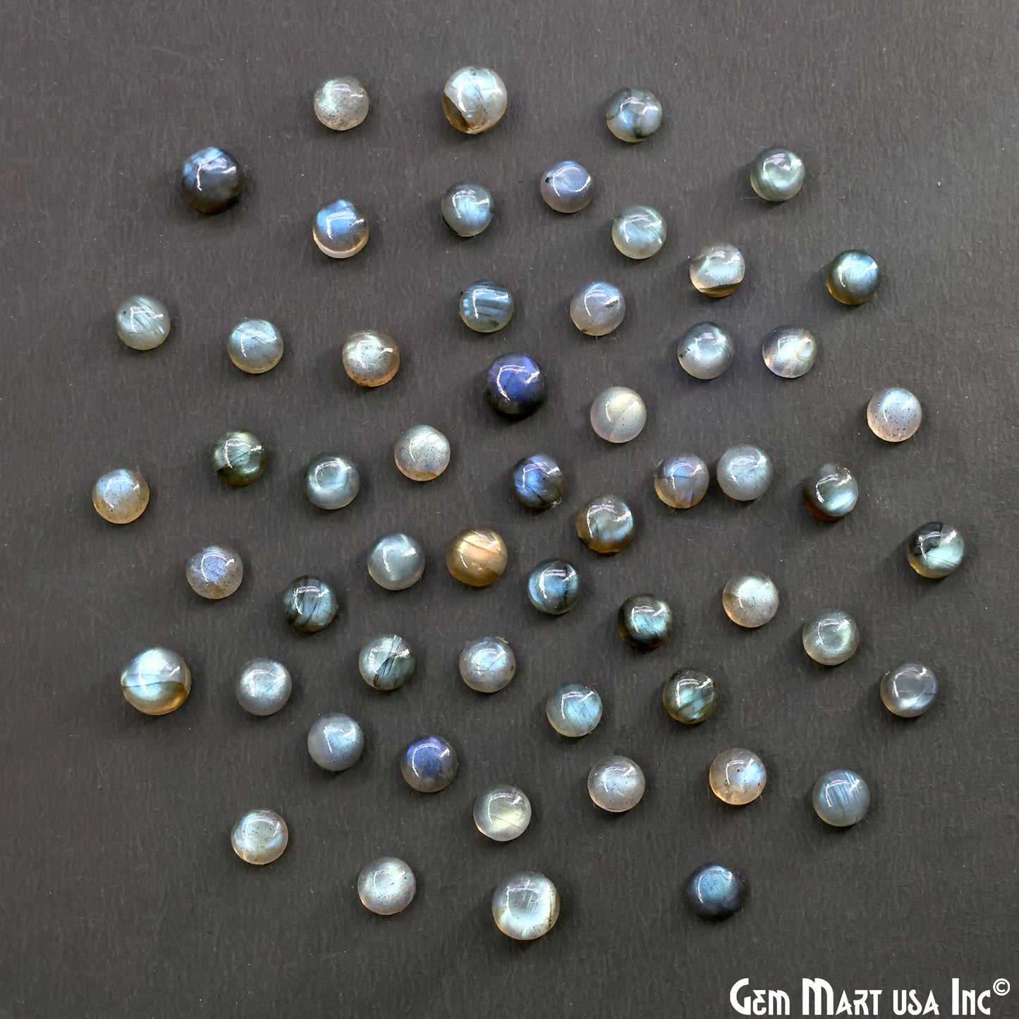Labradorite Wholesale Gemstones, 100% Natural Semi-Precious Gems, Blue Flash Cabochon Loose Gems, 7mm, Round, 5PC Lot