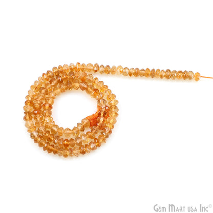 Citrine Faceted Round Drilled Beads 3-4mm Waist Beads, Rondelle Bead Strand 14 Inch