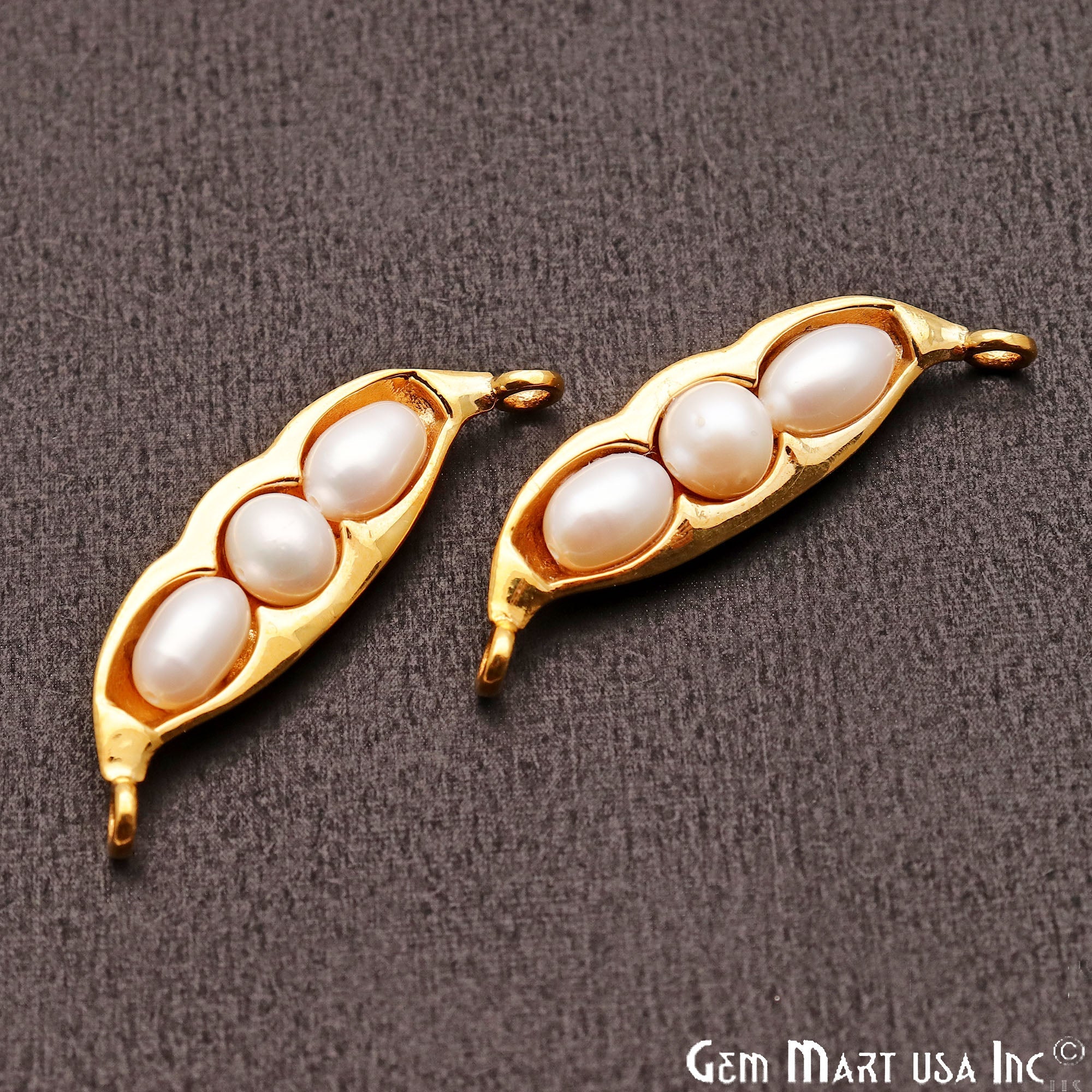 Freshwater Pearl Pea Pod Shaped Pendant Connector, Gold plated Double Bail Pendant 38X10mm - GemMartUSA
