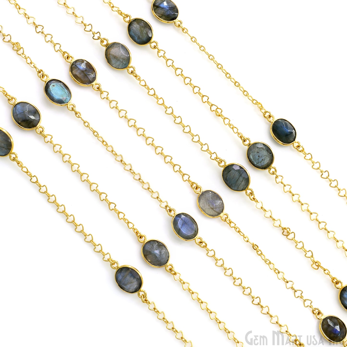 Labradorite Faceted 9x11mm Oval Gold Plated Connector Bezel Link Chain
