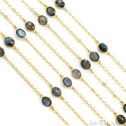 Labradorite Faceted 9x11mm Oval Gold Plated Connector Bezel Link Chain