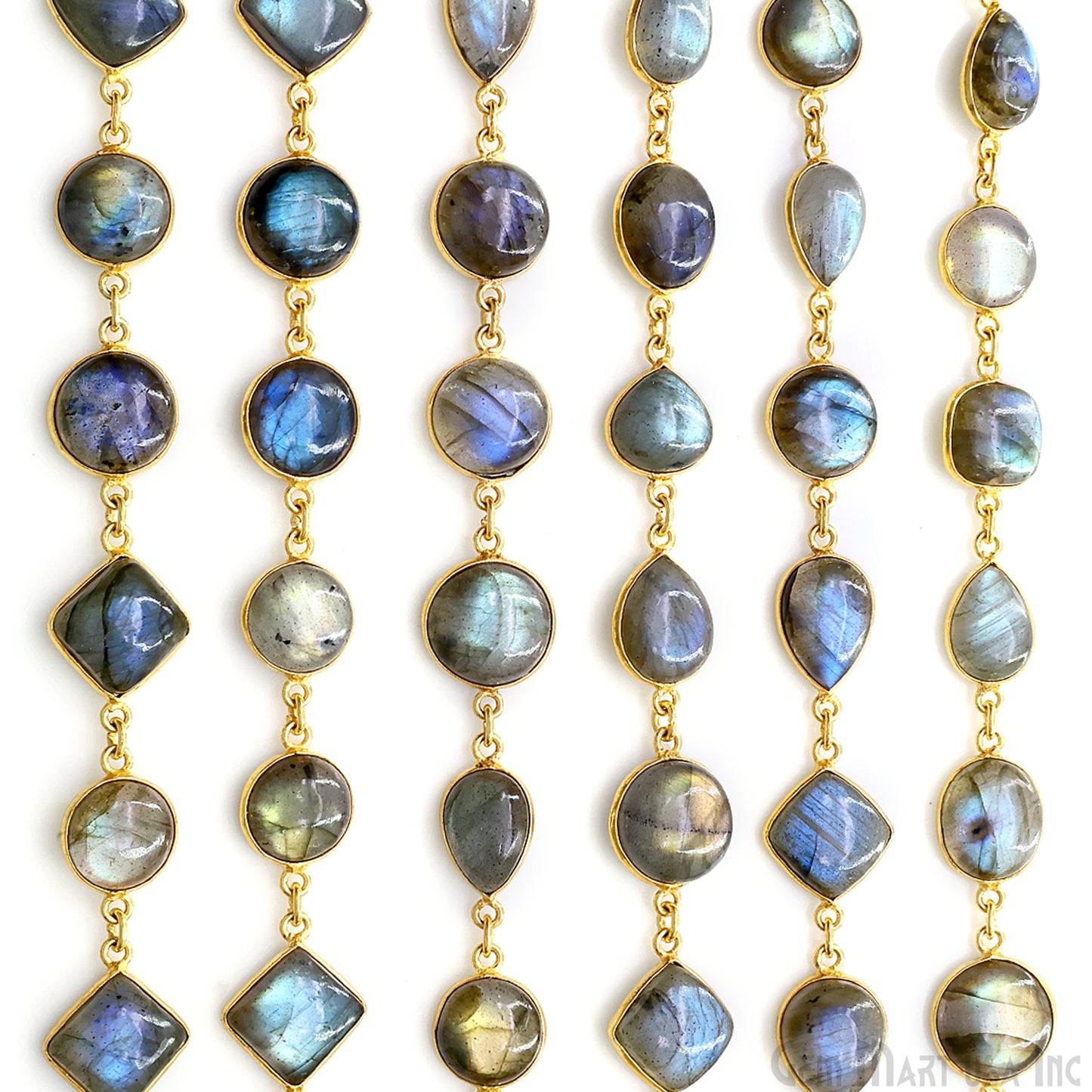 Labradorite Cabochon 10mm Mix Shape Gold Plated Bezel Continuous Connector Chain