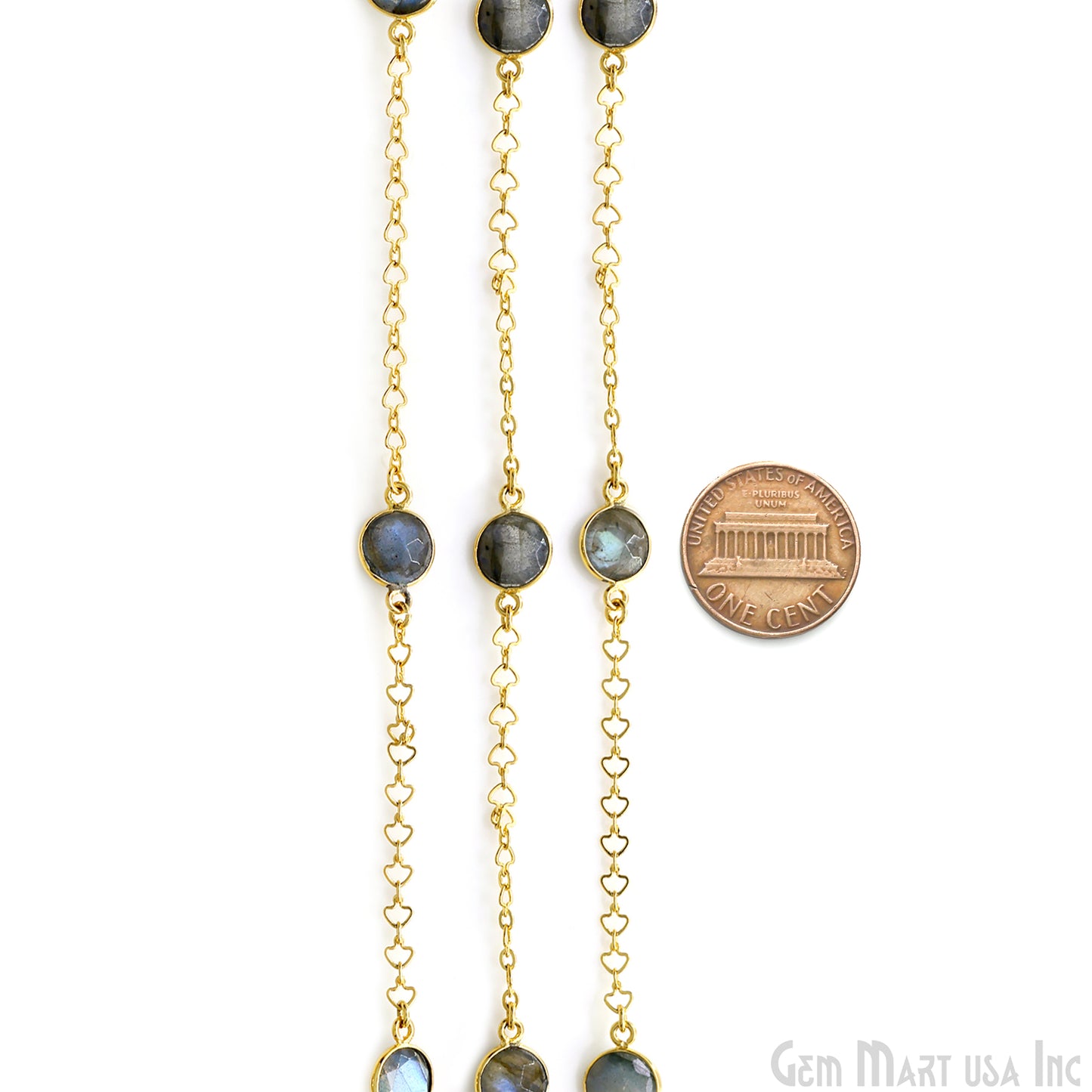 Labradorite Round 10mm Gold Plated Link Bezel Connector Chain