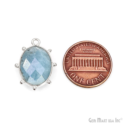 Oval 21x15mm Design Bezel Silver Plated Single Bail Gemstone Connector