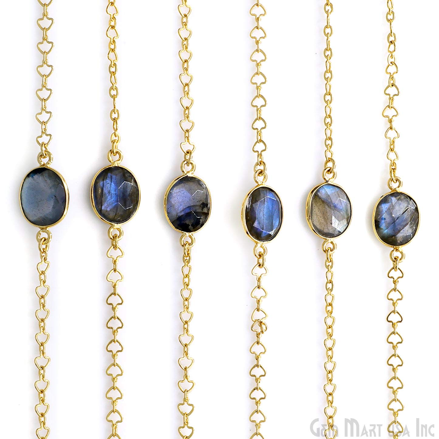 Labradorite Free Form 10mm Gold Plated Link Bezel Connector Chain