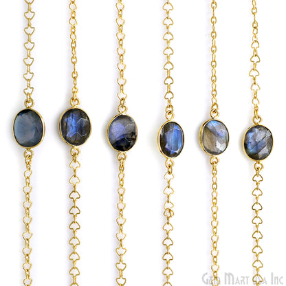 Labradorite Free Form 10mm Gold Plated Link Bezel Connector Chain
