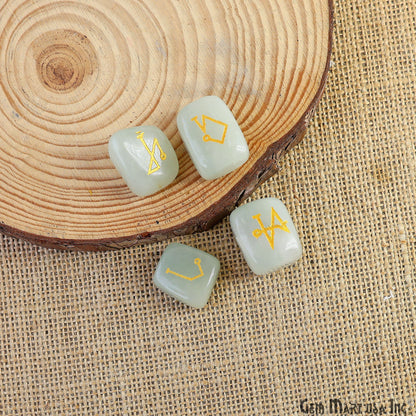 Aquamarine Reiki Symbol Engraved Gemstones, 20x25mm Healing Gemstones, Set Of 4 Reiki Tumble Stones