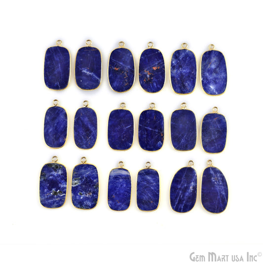 Sodalite Octagon Gold Plated Single Bail Bezel Smooth Slab Slice Thick Gemstone Connector 29x16mm 1 Pair