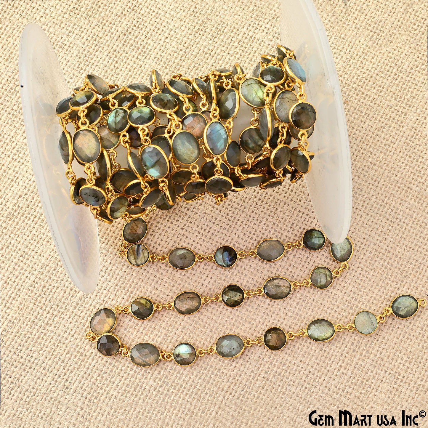 Labradorite Oval & Round Gold Plated Continuous Connector Chain