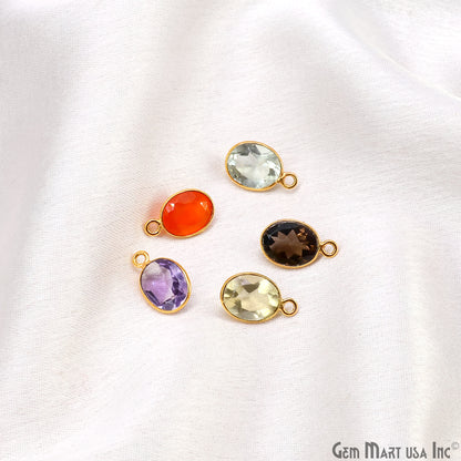 Oval 8x10mm Brilliant Cut Gold Plated Bezel Single Bail Connector