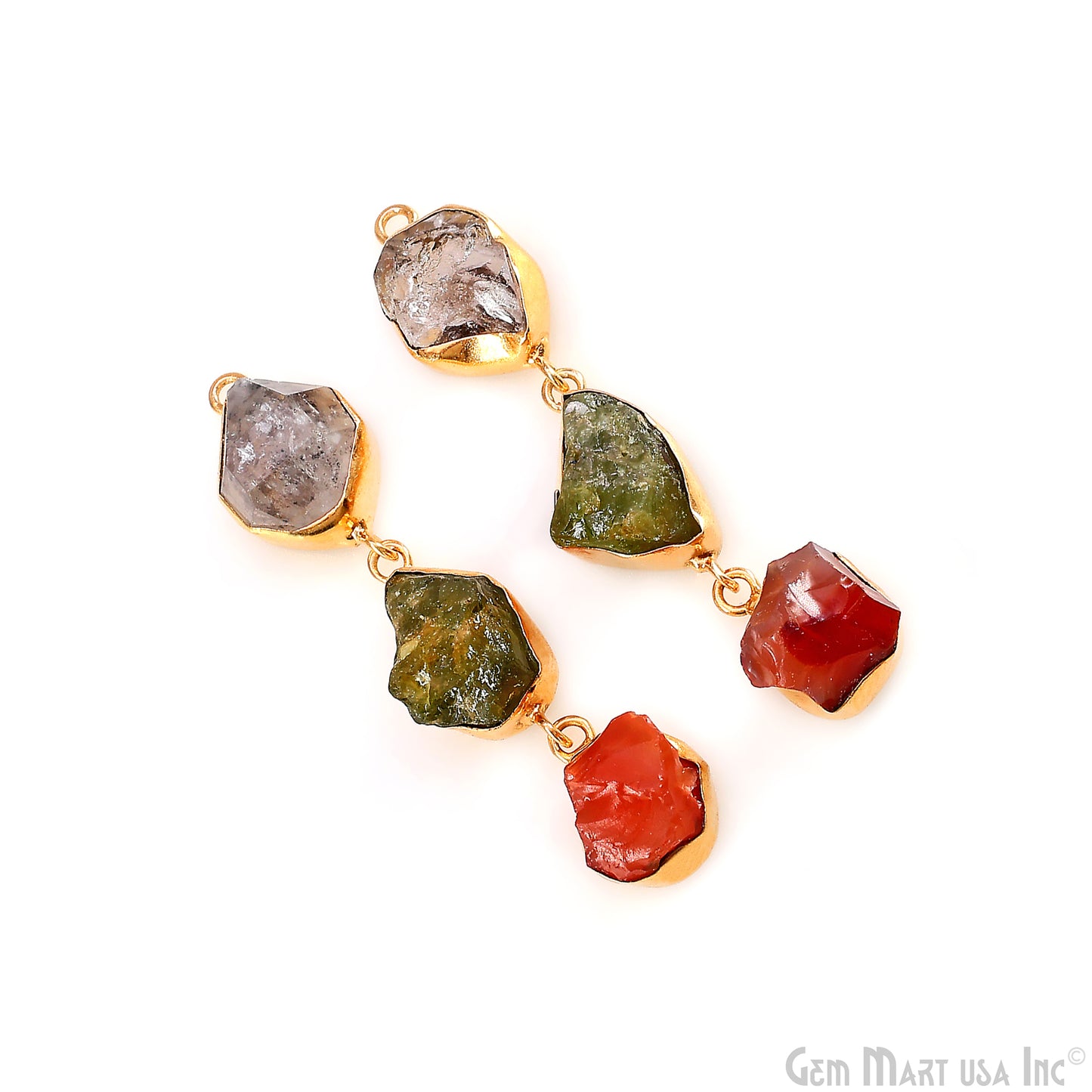 Rough Gemstone Bezel Setting 58x9mm Gold Plated Long Dangle Earring Pair Connectors