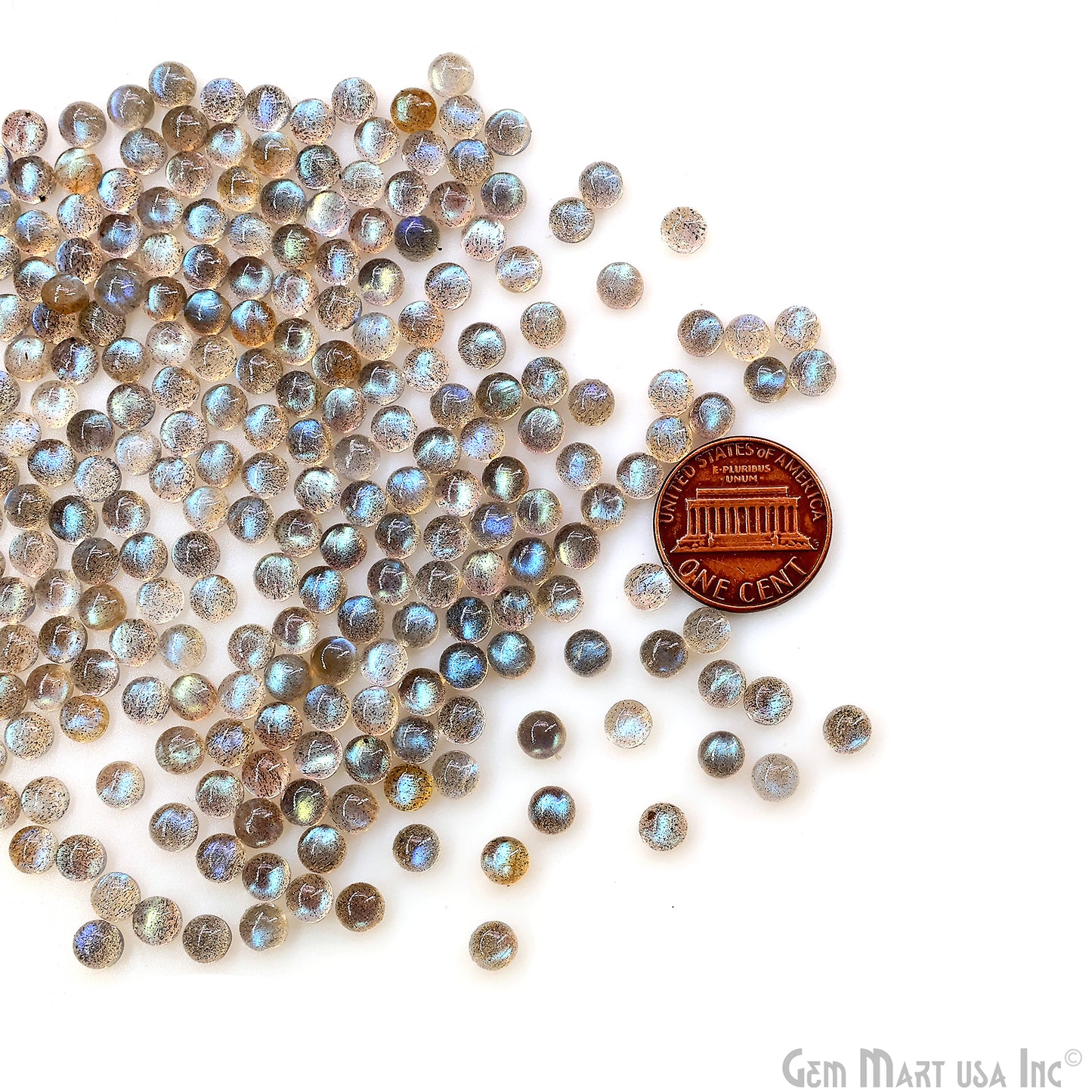 Labradorite Wholesale Gemstones, 100% Natural Semi-Precious Gems, Blue Flash Cabochon Loose Gems, 5mm, Round, 10PC Lot