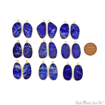 Sodalite Free Form Gold Plated Single Bail Bezel Smooth Slab Slice Thick Gemstone Connector 30x16mm 1 Pair