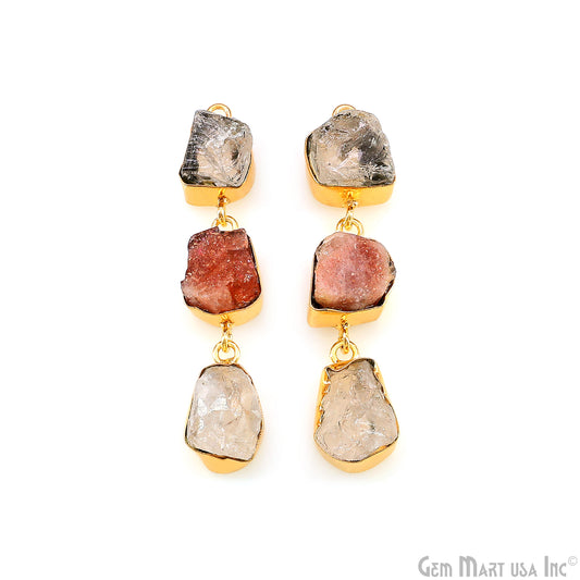 Rough Gemstone Bezel Setting 52x9mm Gold Plated Long Dangle Earring Pair Connectors