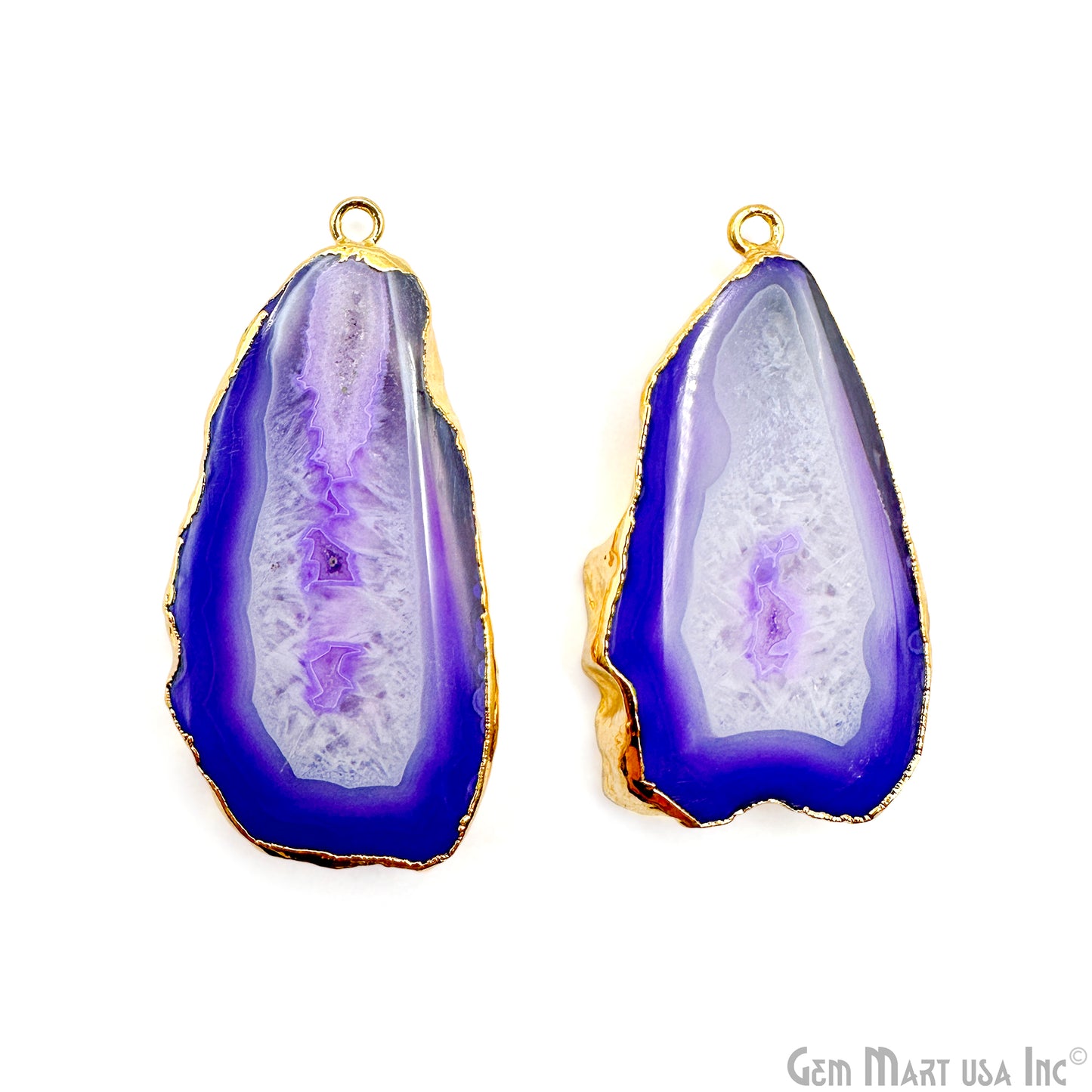Agate Slice 33x23mm Gold Electroplated Gemstone Earring Connector 1 Pair