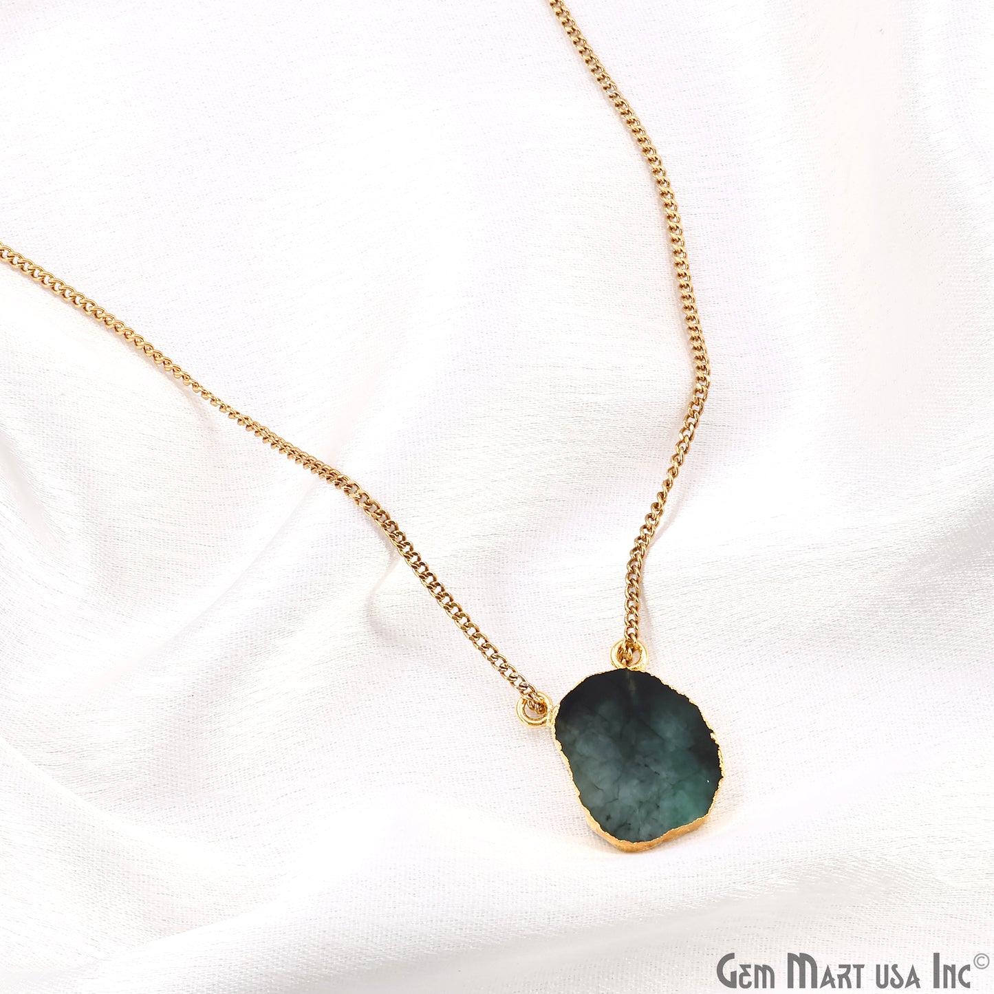 Emerald Free Form 17x13mm Electroplated Gemstone Cat Bail Connector