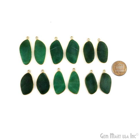 Green Onyx Free Form Gold Plated Single Bail Bezel Smooth Slab Slice Thick Gemstone Connector 35x15mm 1 Pair