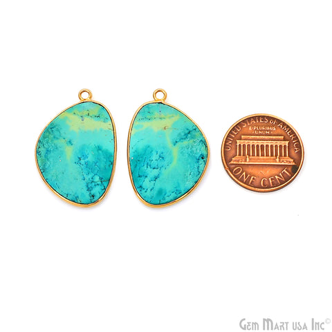 Turquoise Free Form Gold Plated Bezel Smooth Slab Slice Thick Gemstone Connector 29x19mm 1 Pair