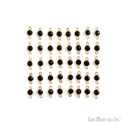 Black Onyx Round 5mm Double Bail Gold Plated Bezel Connector