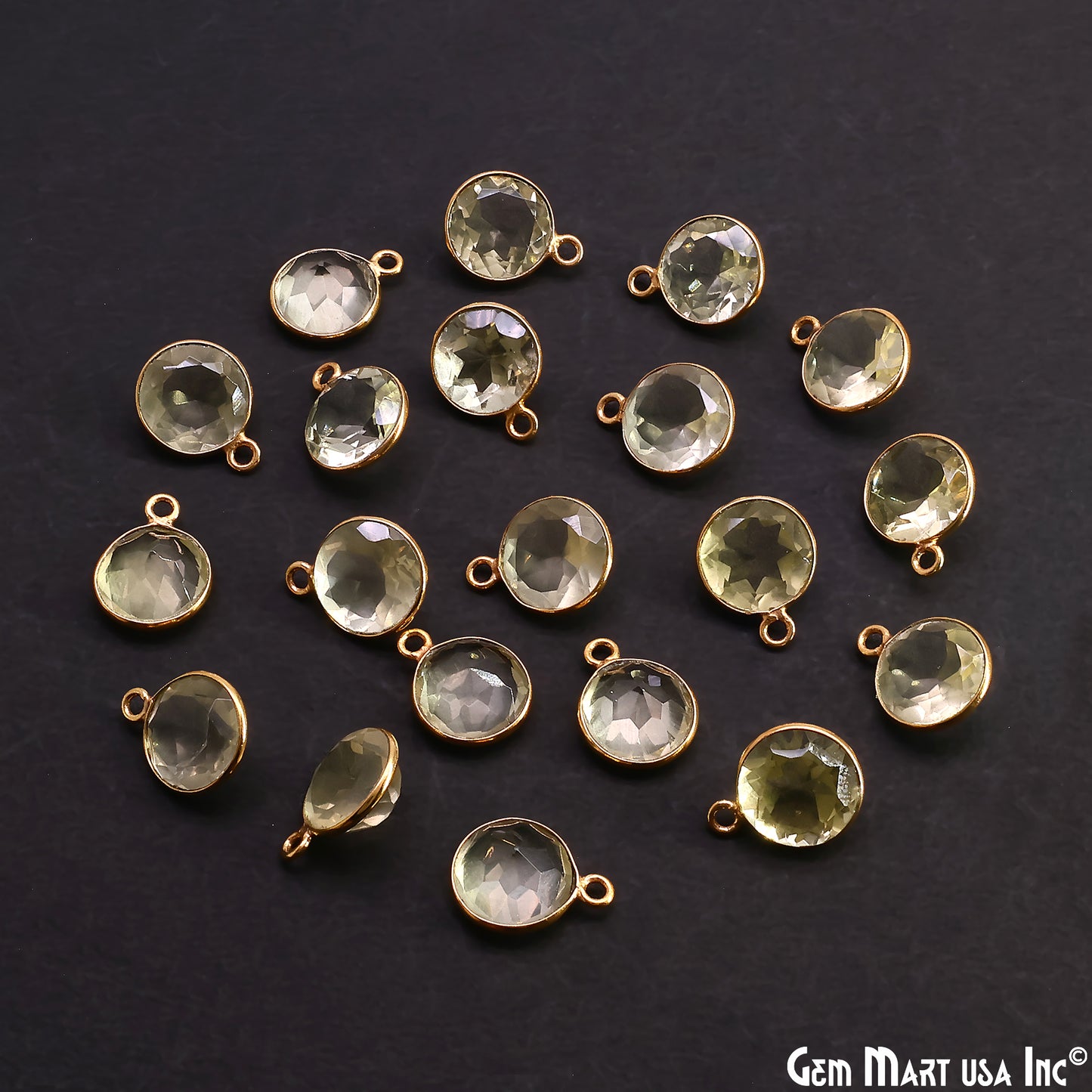 Round 10mm Brilliant Cut Gold Plated Bezel Single Bail Gemstone Connector